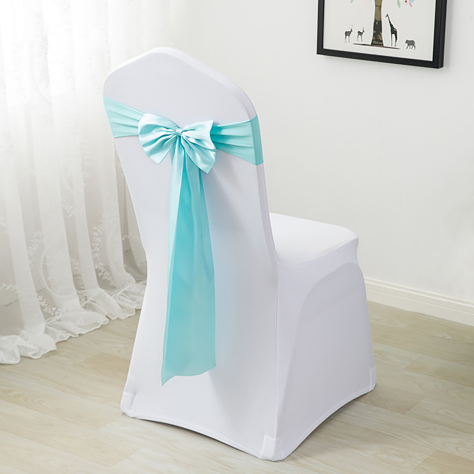 Elastic Chair Decorative Satin Sash Bow