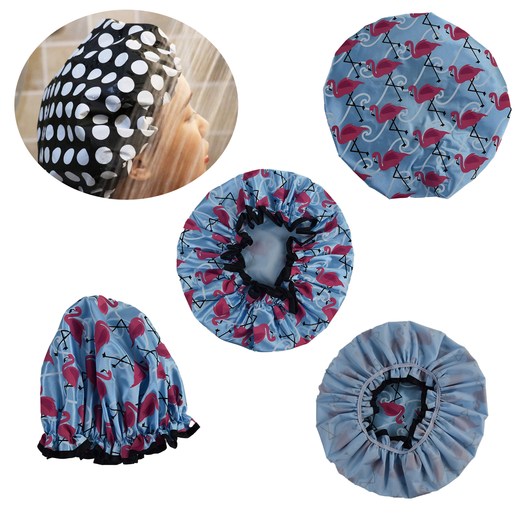 Reusable Double Layer Waterproof Satin Shower Cap