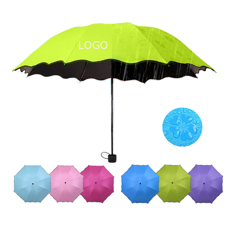 Anti UV Sun Parasol Discolored Rain 8K Folding Umbrella Magical Bloom Flower in Rain Water 