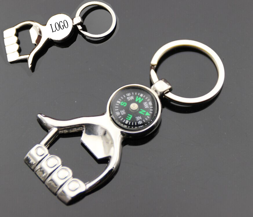 Outdoor Metal 3 in 1 Compass Keychain with Bottle Opener 